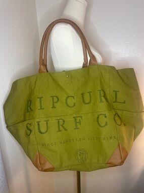 Rip Curl Olive Green Canvas Surf Tote with Brown Handles
